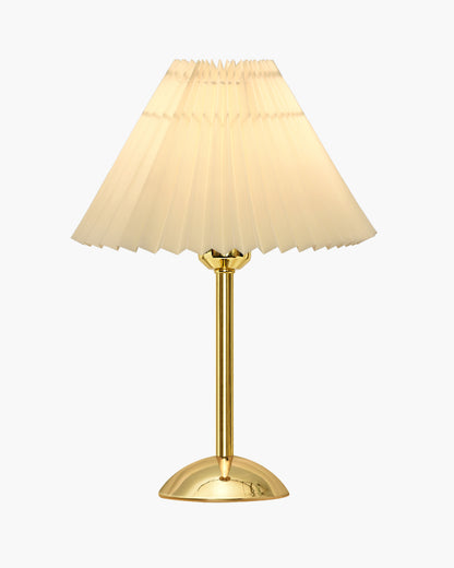 Luxe Round Gold Table Lamp with Linen Fabric Drum Shade, Modern Decorative Bedside Lamp for Bedroom & Study Table, Living Room & Side Table, Pleated Shade