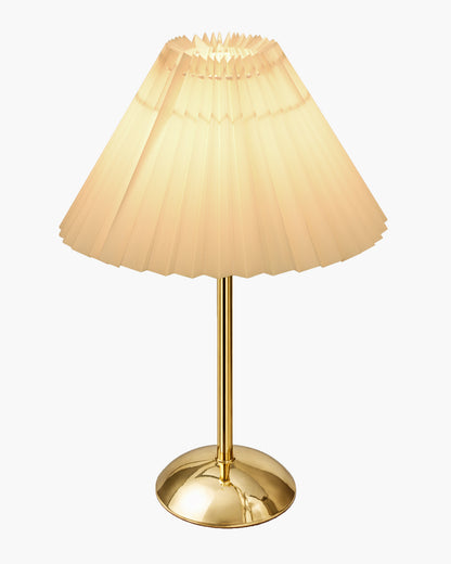 Luxe Round Gold Table Lamp with Linen Fabric Drum Shade, Modern Decorative Bedside Lamp for Bedroom & Study Table, Living Room & Side Table, Pleated Shade