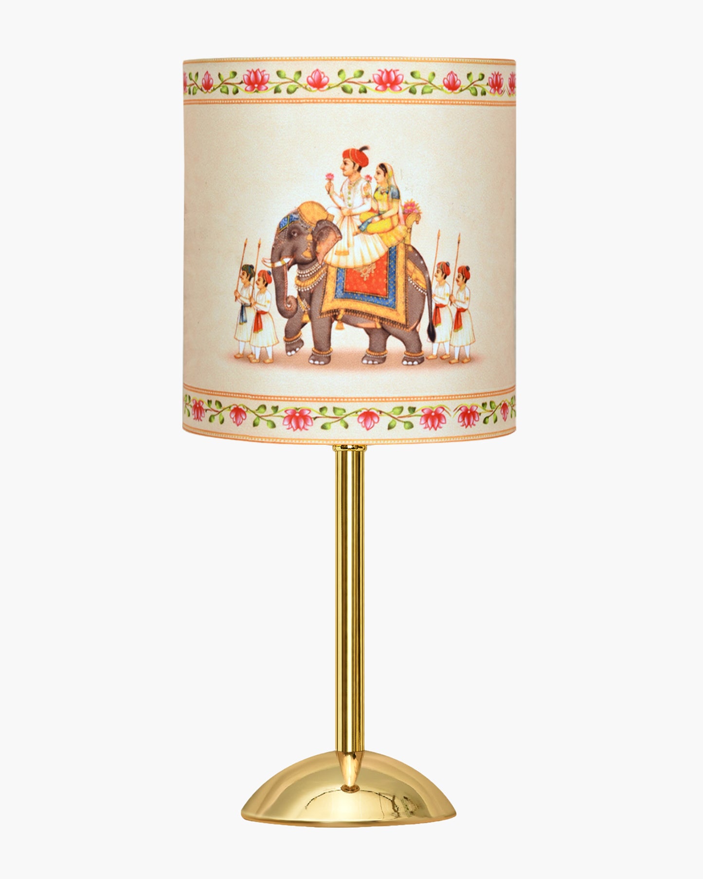 Luxe Round Gold Table Lamp with Linen Fabric Drum Shade, Modern Decorative Bedside Lamp for Bedroom & Study Table, Living Room & Side Table, Cylinde Shade