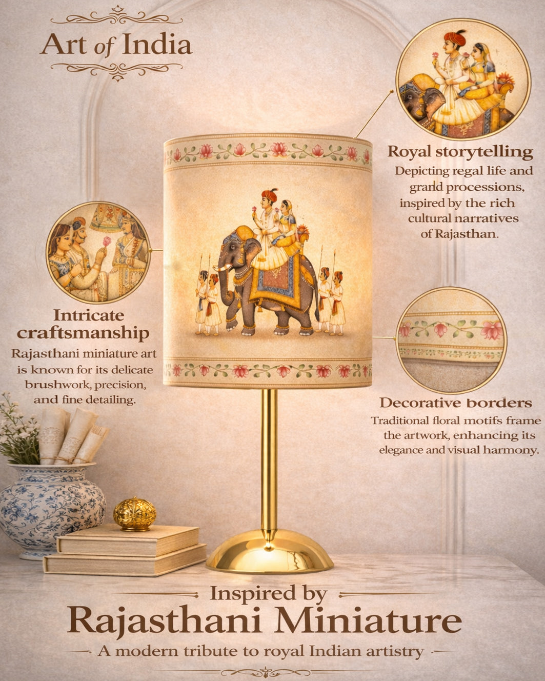 Luxe Round Gold Table Lamp with Linen Fabric Drum Shade, Modern Decorative Bedside Lamp for Bedroom & Study Table, Living Room & Side Table, Cylinde Shade