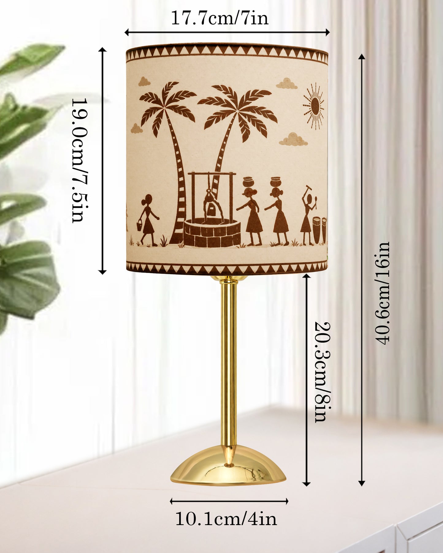 Luxe Round Gold Table Lamp with Linen Fabric Drum Shade, Modern Decorative Bedside Lamp for Bedroom & Study Table, Living Room & Side Table, Cylinde Shade