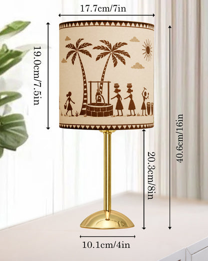 Luxe Round Gold Table Lamp with Linen Fabric Drum Shade, Modern Decorative Bedside Lamp for Bedroom & Study Table, Living Room & Side Table, Cylinde Shade