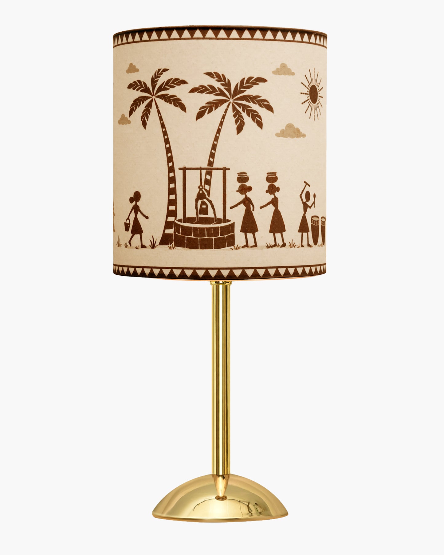 Luxe Round Gold Table Lamp with Linen Fabric Drum Shade, Modern Decorative Bedside Lamp for Bedroom & Study Table, Living Room & Side Table, Cylinde Shade
