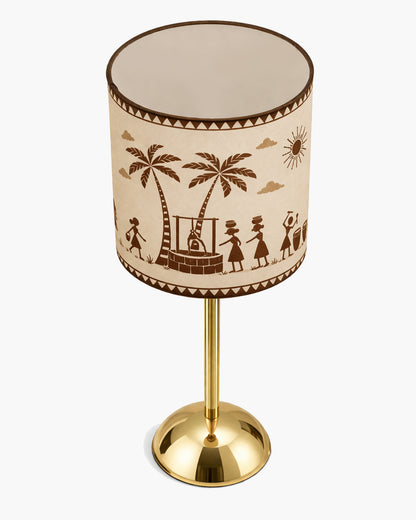 Luxe Round Gold Table Lamp with Linen Fabric Drum Shade, Modern Decorative Bedside Lamp for Bedroom & Study Table, Living Room & Side Table, Cylinde Shade