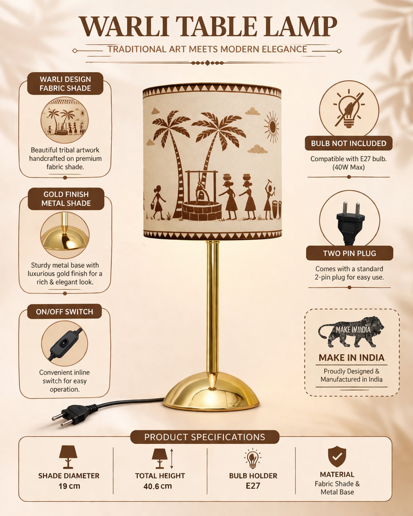 Luxe Round Gold Table Lamp with Linen Fabric Drum Shade, Modern Decorative Bedside Lamp for Bedroom & Study Table, Living Room & Side Table, Cylinde Shade