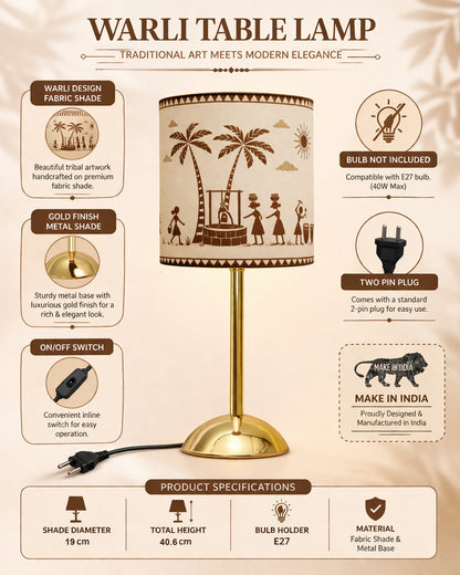 Luxe Round Gold Table Lamp with Linen Fabric Drum Shade, Modern Decorative Bedside Lamp for Bedroom & Study Table, Living Room & Side Table, Cylinde Shade