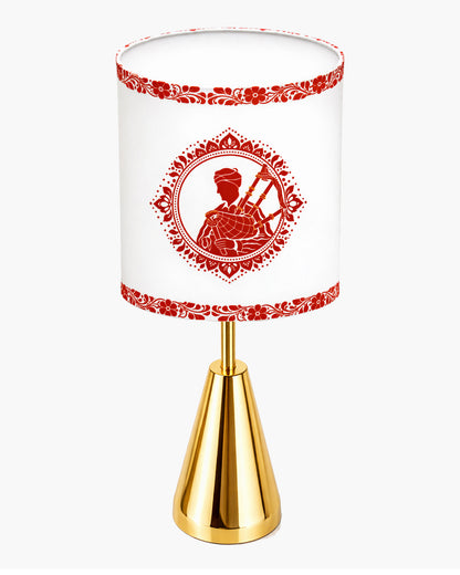 Luxe Cone Gold Table Lamp with Linen Fabric Drum Shade, Modern Decorative Bedside Lamp for Bedroom & Study Table, Living Room & Side Table, Cylinde Shade
