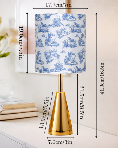 Luxe Cone Gold Table Lamp with Linen Fabric Drum Shade, Modern Decorative Bedside Lamp for Bedroom & Study Table, Living Room & Side Table, Cylinde Shade
