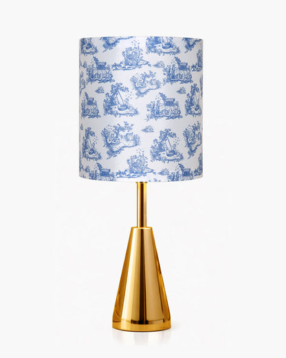 Luxe Cone Gold Table Lamp with Linen Fabric Drum Shade, Modern Decorative Bedside Lamp for Bedroom & Study Table, Living Room & Side Table, Cylinde Shade