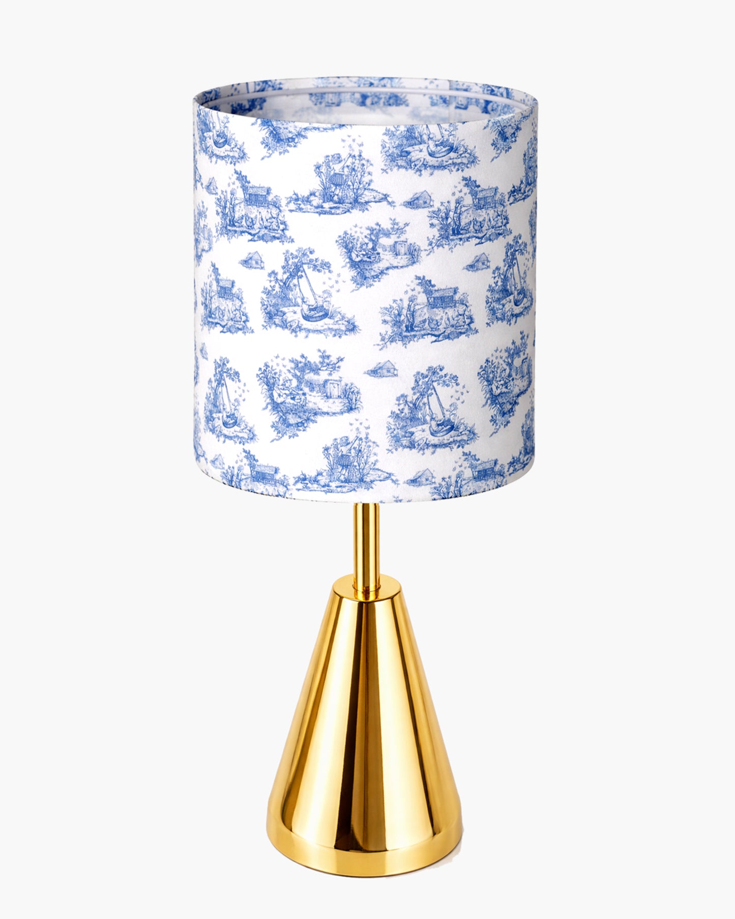 Luxe Cone Gold Table Lamp with Linen Fabric Drum Shade, Modern Decorative Bedside Lamp for Bedroom & Study Table, Living Room & Side Table, Cylinde Shade