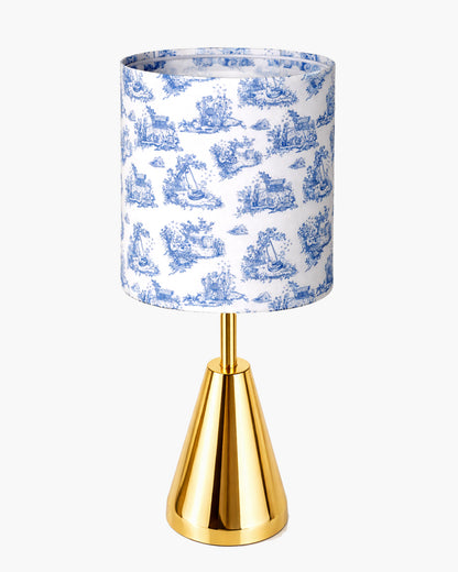 Luxe Cone Gold Table Lamp with Linen Fabric Drum Shade, Modern Decorative Bedside Lamp for Bedroom & Study Table, Living Room & Side Table, Cylinde Shade