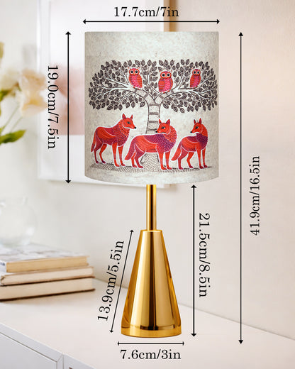 Luxe Cone Gold Table Lamp with Linen Fabric Drum Shade, Modern Decorative Bedside Lamp for Bedroom & Study Table, Living Room & Side Table, Cylinde Shade