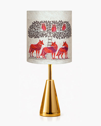 Luxe Cone Gold Table Lamp with Linen Fabric Drum Shade, Modern Decorative Bedside Lamp for Bedroom & Study Table, Living Room & Side Table, Cylinde Shade