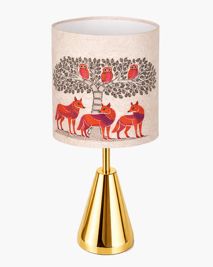 Luxe Cone Gold Table Lamp with Linen Fabric Drum Shade, Modern Decorative Bedside Lamp for Bedroom & Study Table, Living Room & Side Table, Cylinde Shade
