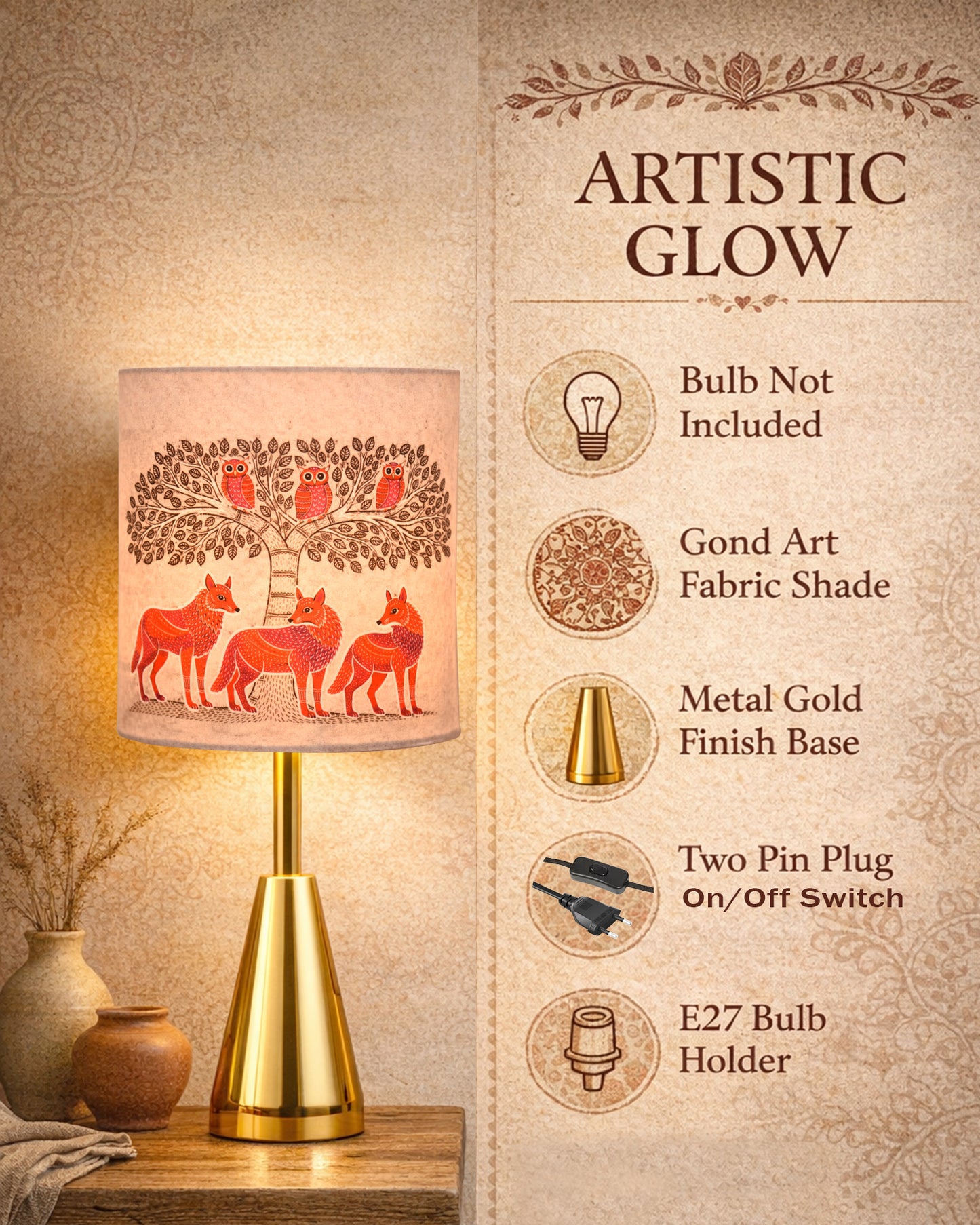 Luxe Cone Gold Table Lamp with Linen Fabric Drum Shade, Modern Decorative Bedside Lamp for Bedroom & Study Table, Living Room & Side Table, Cylinde Shade
