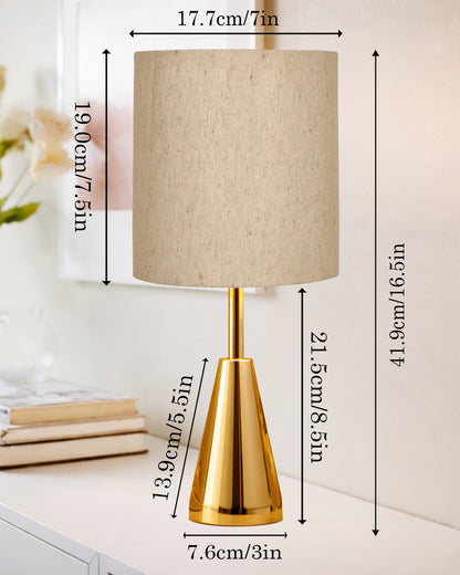Luxe Cone Gold Table Lamp with Linen Fabric Drum Shade, Modern Decorative Bedside Lamp for Bedroom & Study Table, Living Room & Side Table, Cylinde Shade