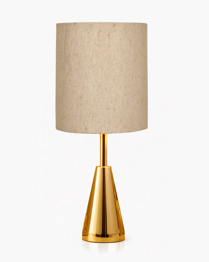 Luxe Cone Gold Table Lamp with Linen Fabric Drum Shade, Modern Decorative Bedside Lamp for Bedroom & Study Table, Living Room & Side Table, Cylinde Shade