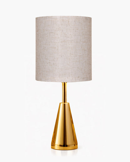 Luxe Cone Gold Table Lamp with Linen Fabric Drum Shade, Modern Decorative Bedside Lamp for Bedroom & Study Table, Living Room & Side Table, Cylinde Shade