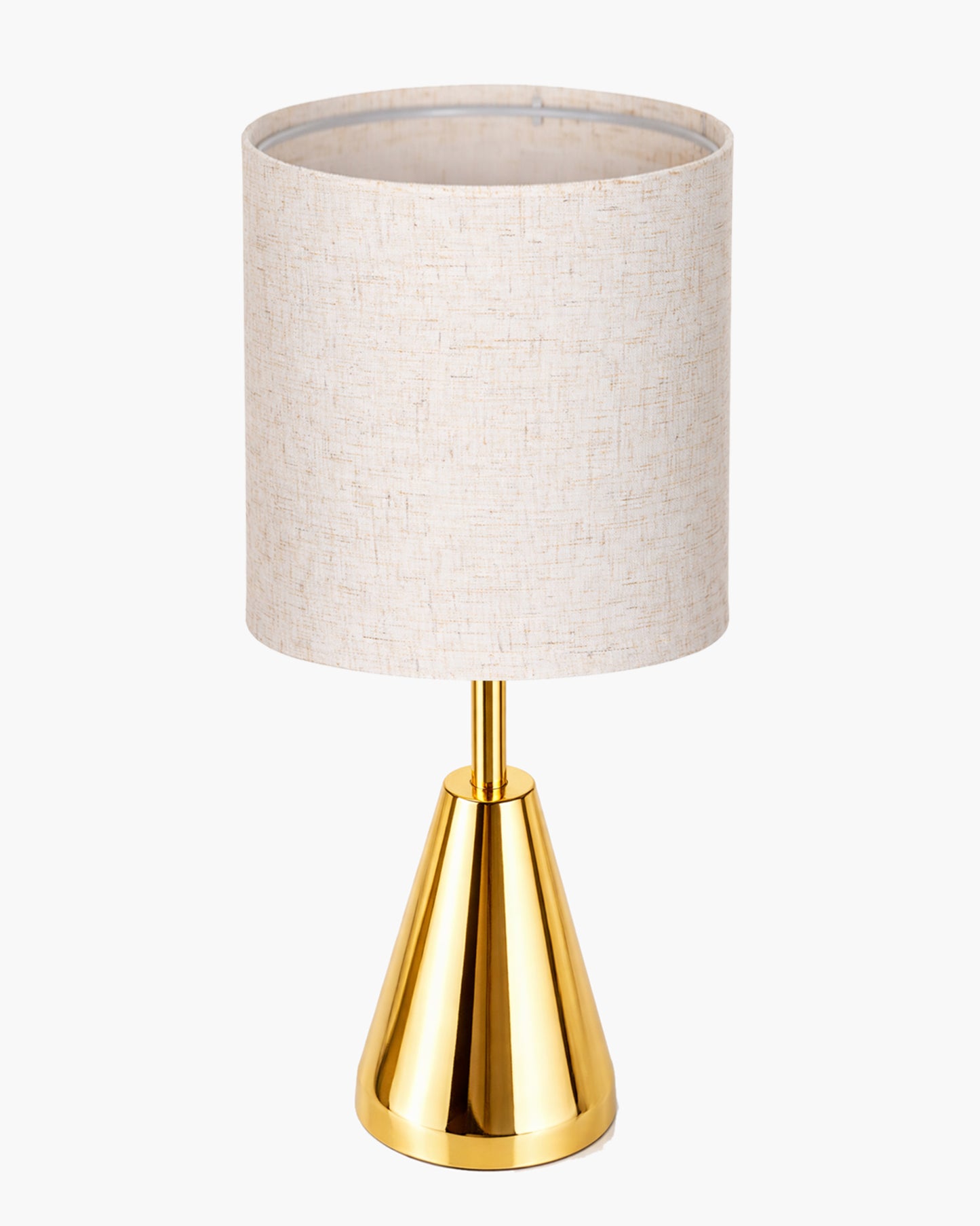 Luxe Cone Gold Table Lamp with Linen Fabric Drum Shade, Modern Decorative Bedside Lamp for Bedroom & Study Table, Living Room & Side Table, Cylinde Shade