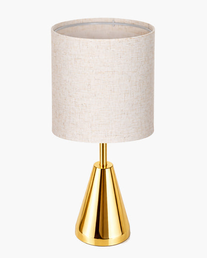 Luxe Cone Gold Table Lamp with Linen Fabric Drum Shade, Modern Decorative Bedside Lamp for Bedroom & Study Table, Living Room & Side Table, Cylinde Shade