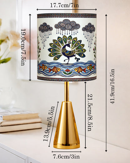 Luxe Cone Gold Table Lamp with Linen Fabric Drum Shade, Modern Decorative Bedside Lamp for Bedroom & Study Table, Living Room & Side Table, Cylinde Shade
