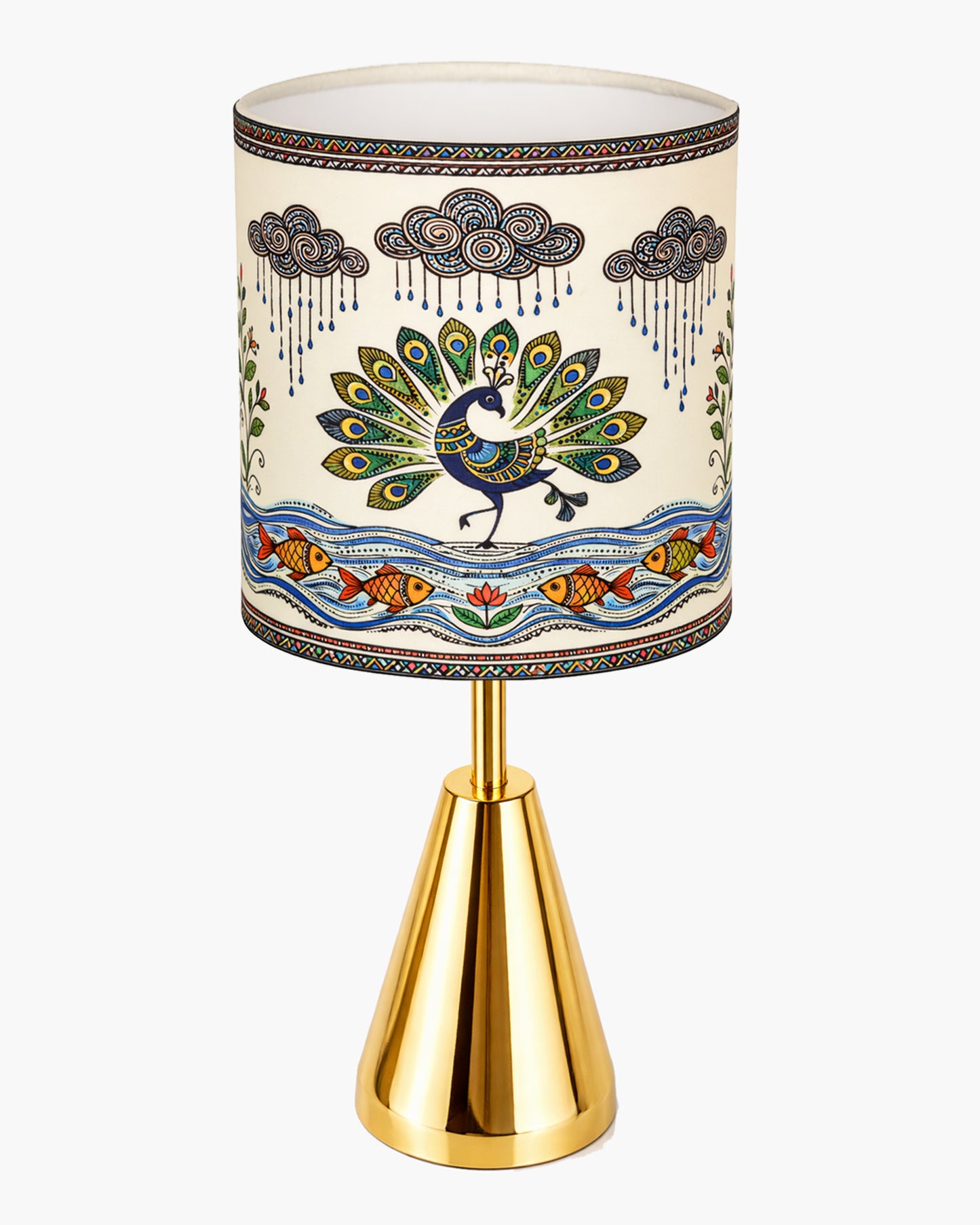Luxe Cone Gold Table Lamp with Linen Fabric Drum Shade, Modern Decorative Bedside Lamp for Bedroom & Study Table, Living Room & Side Table, Cylinde Shade
