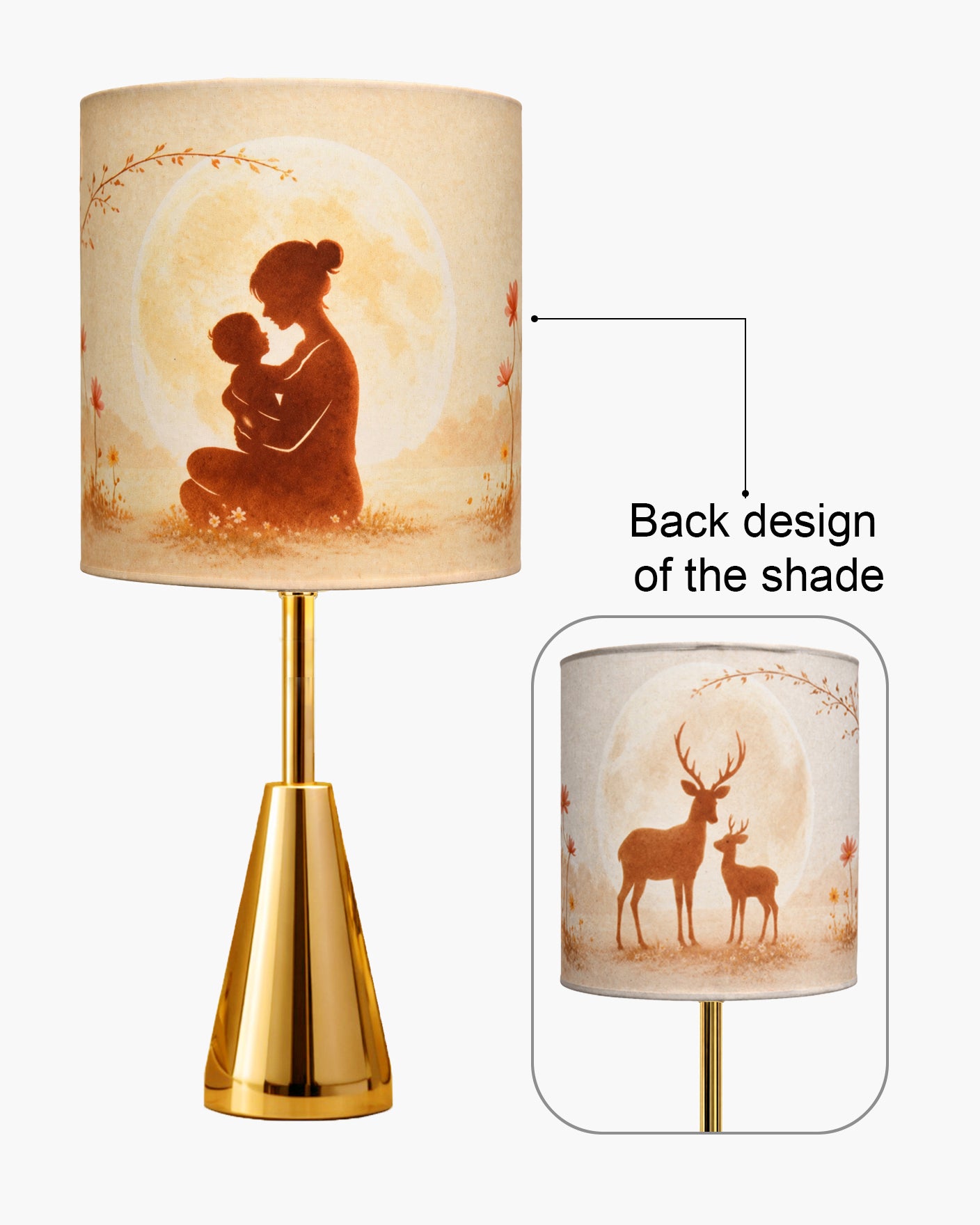 Luxe Cone Gold Table Lamp with Linen Fabric Drum Shade, Modern Decorative Bedside Lamp for Bedroom & Study Table, Living Room & Side Table, Cylinde Shade