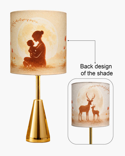Luxe Cone Gold Table Lamp with Linen Fabric Drum Shade, Modern Decorative Bedside Lamp for Bedroom & Study Table, Living Room & Side Table, Cylinde Shade