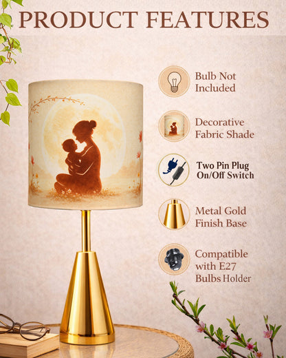 Luxe Cone Gold Table Lamp with Linen Fabric Drum Shade, Modern Decorative Bedside Lamp for Bedroom & Study Table, Living Room & Side Table, Cylinde Shade