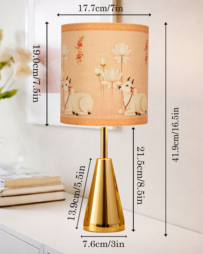 Luxe Cone Gold Table Lamp with Linen Fabric Drum Shade, Modern Decorative Bedside Lamp for Bedroom & Study Table, Living Room & Side Table, Cylinde Shade