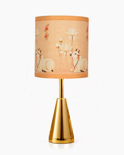 Luxe Cone Gold Table Lamp with Linen Fabric Drum Shade, Modern Decorative Bedside Lamp for Bedroom & Study Table, Living Room & Side Table, Cylinde Shade