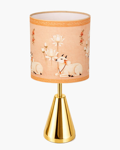 Luxe Cone Gold Table Lamp with Linen Fabric Drum Shade, Modern Decorative Bedside Lamp for Bedroom & Study Table, Living Room & Side Table, Cylinde Shade
