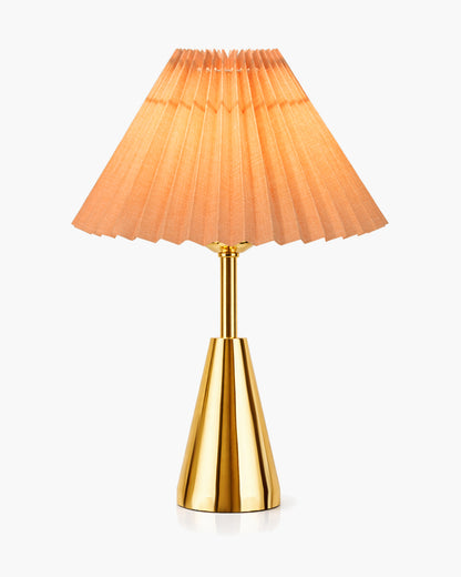 Luxe Cone Gold Table Lamp with Linen Fabric Drum Shade, Modern Decorative Bedside Lamp for Bedroom & Study Table, Living Room & Side Table, Pleated Shade