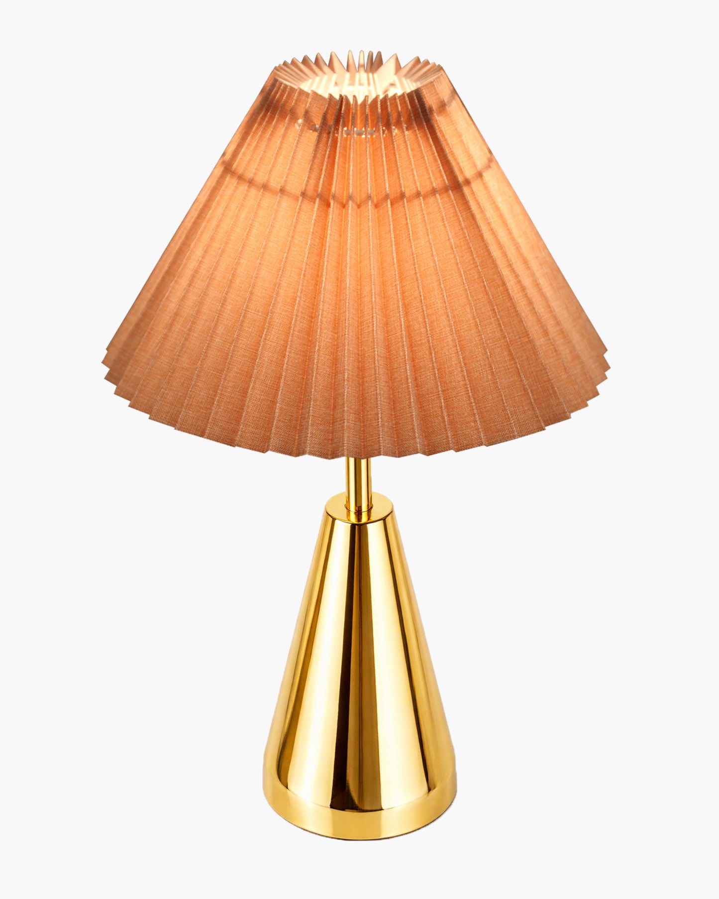 Luxe Cone Gold Table Lamp with Linen Fabric Drum Shade, Modern Decorative Bedside Lamp for Bedroom & Study Table, Living Room & Side Table, Pleated Shade