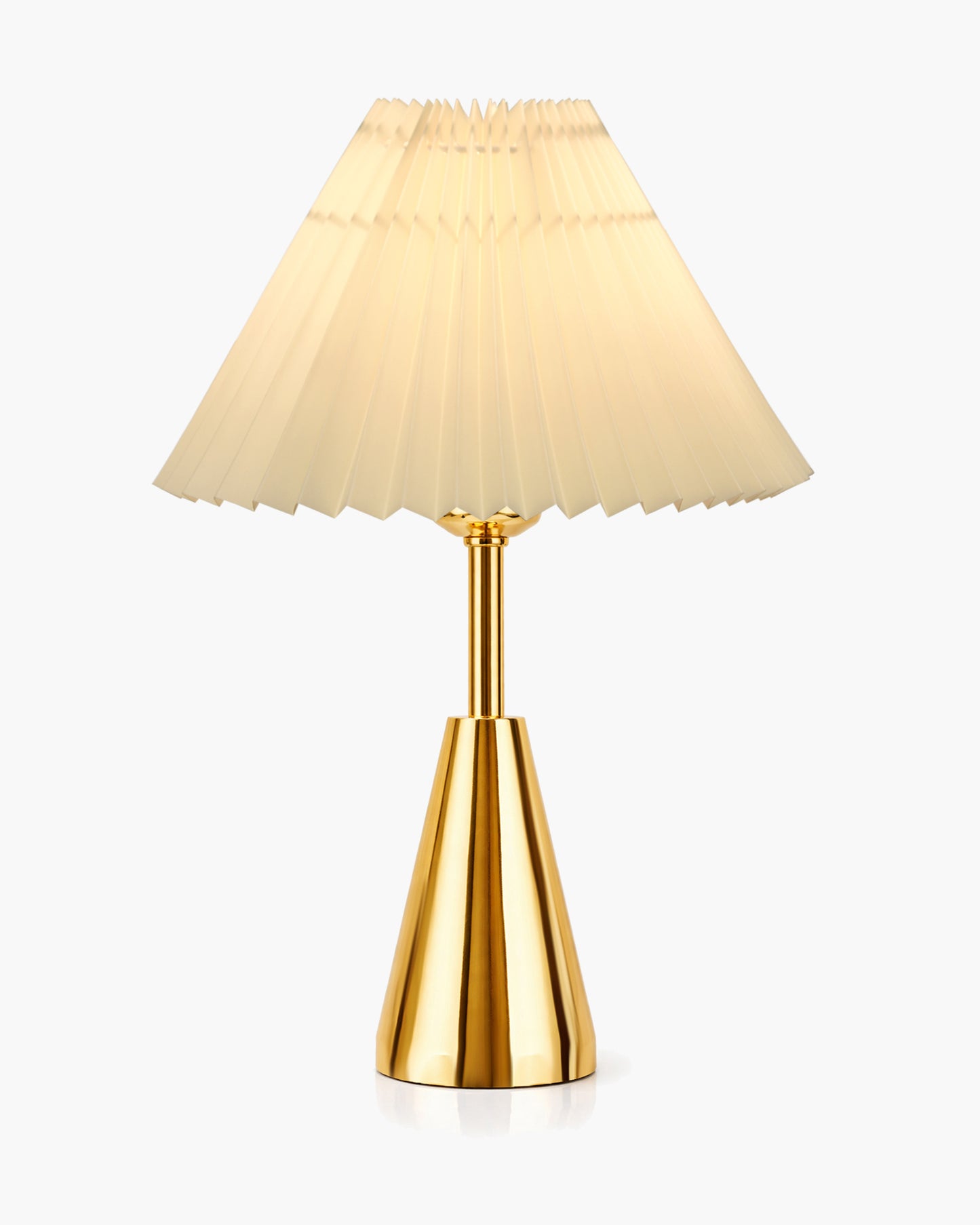 Luxe Cone Gold Table Lamp with Linen Fabric Drum Shade, Modern Decorative Bedside Lamp for Bedroom & Study Table, Living Room & Side Table, Pleated Shade