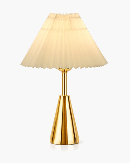 Luxe Cone Gold Table Lamp with Linen Fabric Drum Shade, Modern Decorative Bedside Lamp for Bedroom & Study Table, Living Room & Side Table, Pleated Shade