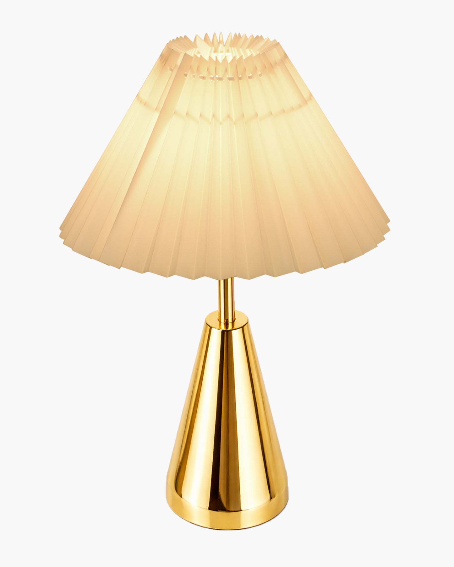 Luxe Cone Gold Table Lamp with Linen Fabric Drum Shade, Modern Decorative Bedside Lamp for Bedroom & Study Table, Living Room & Side Table, Pleated Shade