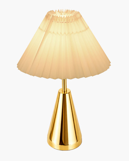 Luxe Cone Gold Table Lamp with Linen Fabric Drum Shade, Modern Decorative Bedside Lamp for Bedroom & Study Table, Living Room & Side Table, Pleated Shade