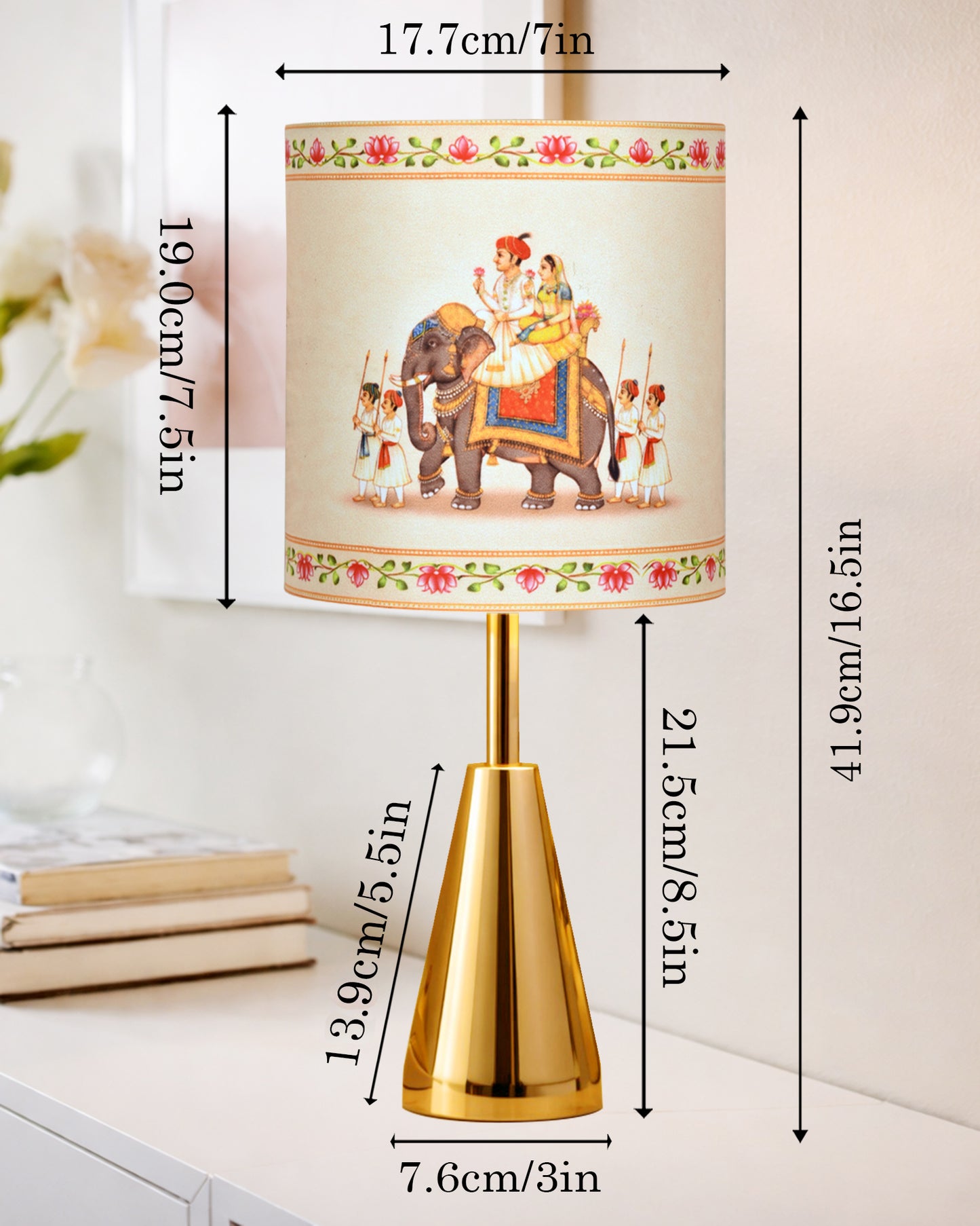 Luxe Cone Gold Table Lamp with Linen Fabric Drum Shade, Modern Decorative Bedside Lamp for Bedroom & Study Table, Living Room & Side Table, Cylinde Shade