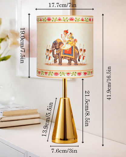 Luxe Cone Gold Table Lamp with Linen Fabric Drum Shade, Modern Decorative Bedside Lamp for Bedroom & Study Table, Living Room & Side Table, Cylinde Shade