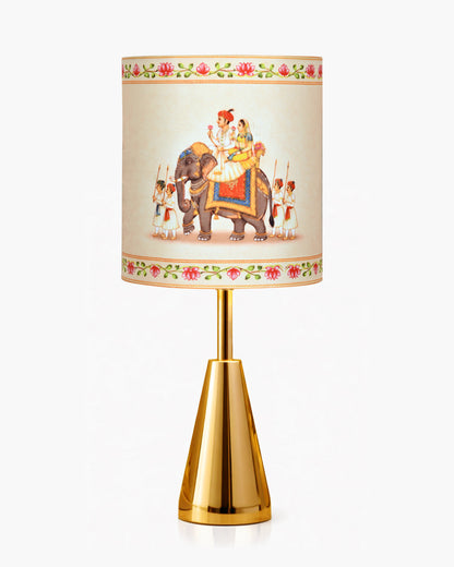 Luxe Cone Gold Table Lamp with Linen Fabric Drum Shade, Modern Decorative Bedside Lamp for Bedroom & Study Table, Living Room & Side Table, Cylinde Shade