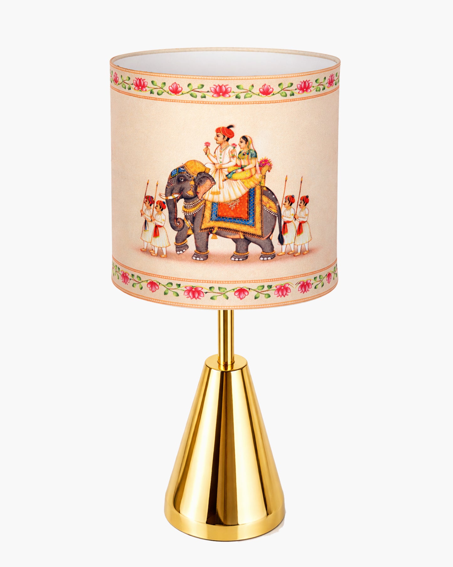 Luxe Cone Gold Table Lamp with Linen Fabric Drum Shade, Modern Decorative Bedside Lamp for Bedroom & Study Table, Living Room & Side Table, Cylinde Shade