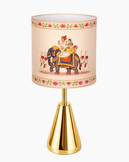 Luxe Cone Gold Table Lamp with Linen Fabric Drum Shade, Modern Decorative Bedside Lamp for Bedroom & Study Table, Living Room & Side Table, Cylinde Shade