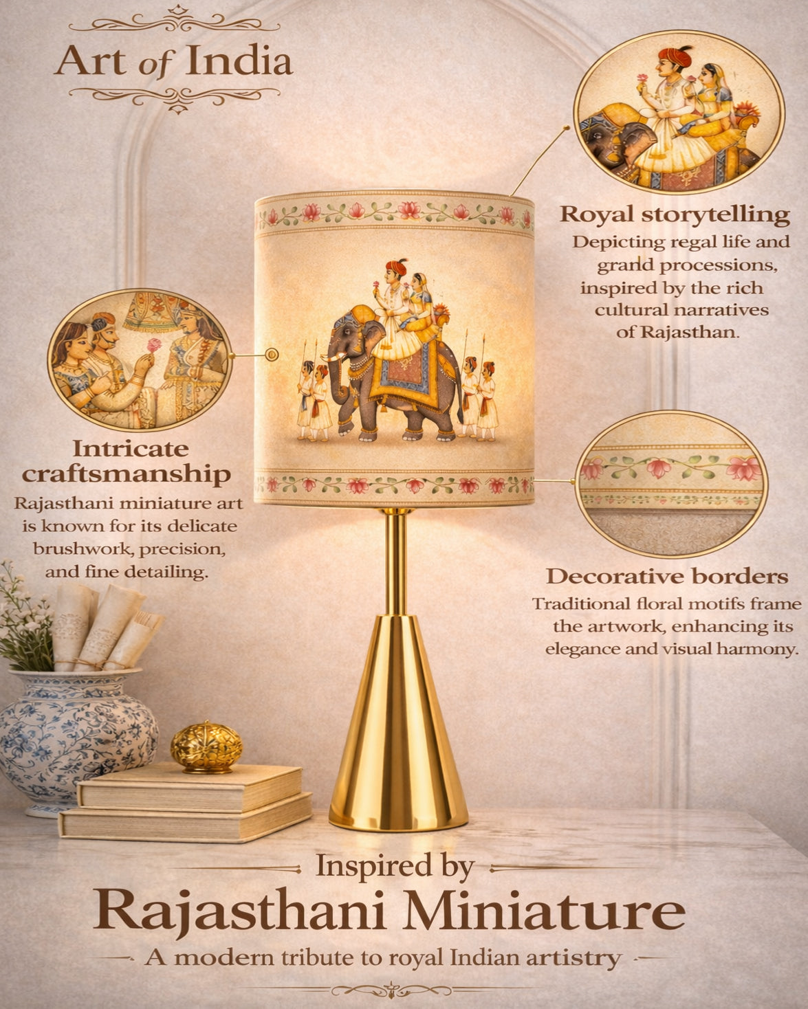 Luxe Cone Gold Table Lamp with Linen Fabric Drum Shade, Modern Decorative Bedside Lamp for Bedroom & Study Table, Living Room & Side Table, Cylinde Shade