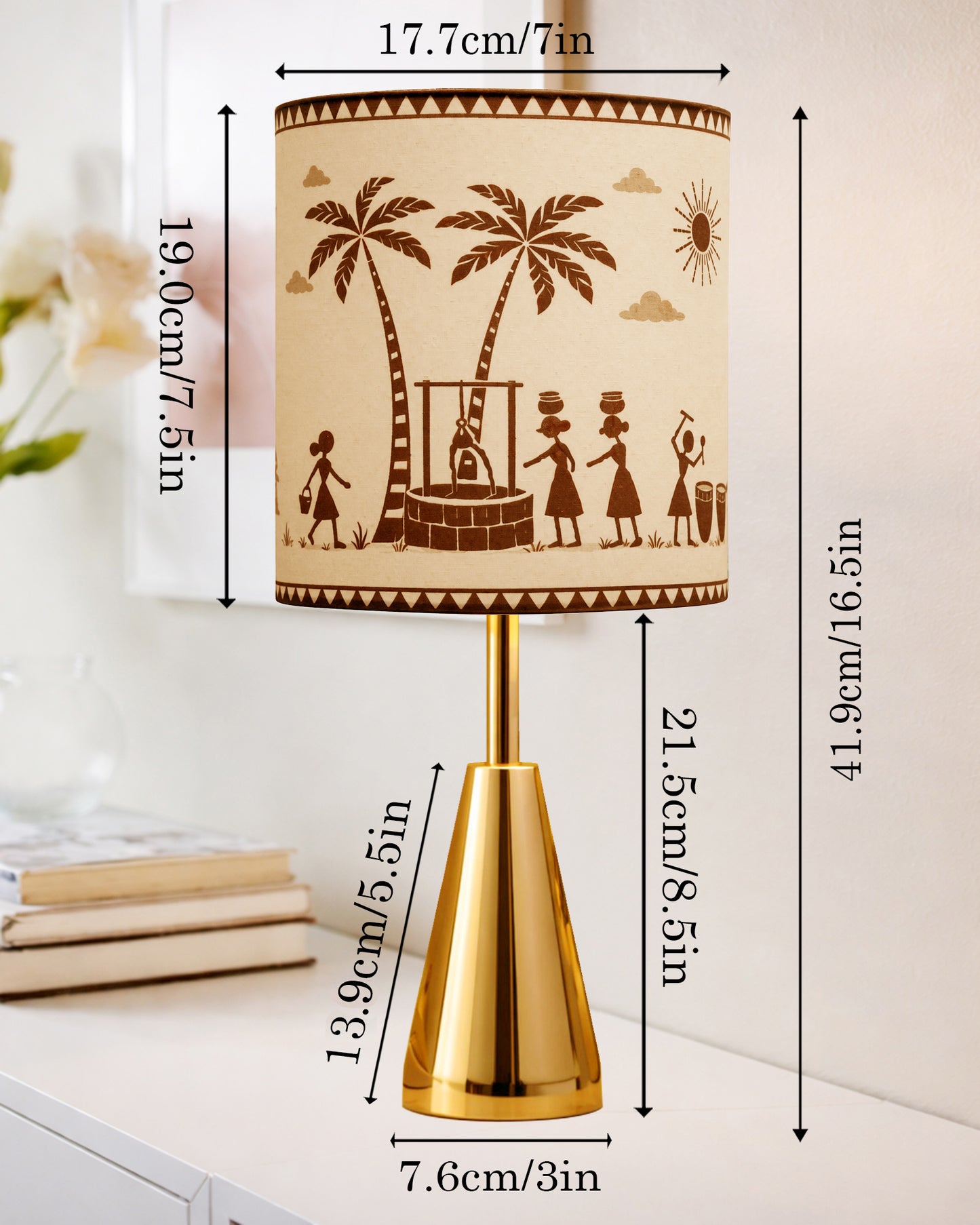 Luxe Cone Gold Table Lamp with Linen Fabric Drum Shade, Modern Decorative Bedside Lamp for Bedroom & Study Table, Living Room & Side Table, Cylinde Shade