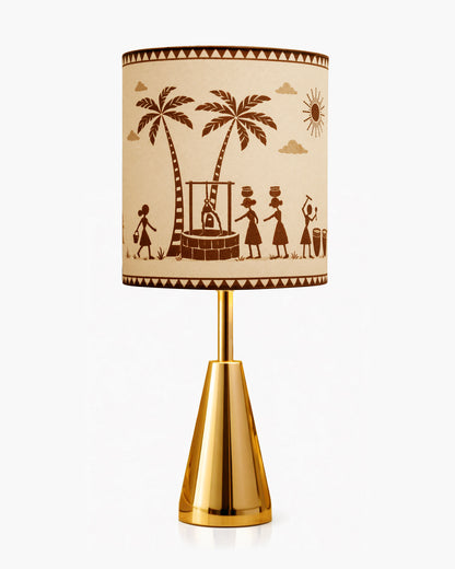 Luxe Cone Gold Table Lamp with Linen Fabric Drum Shade, Modern Decorative Bedside Lamp for Bedroom & Study Table, Living Room & Side Table, Cylinde Shade