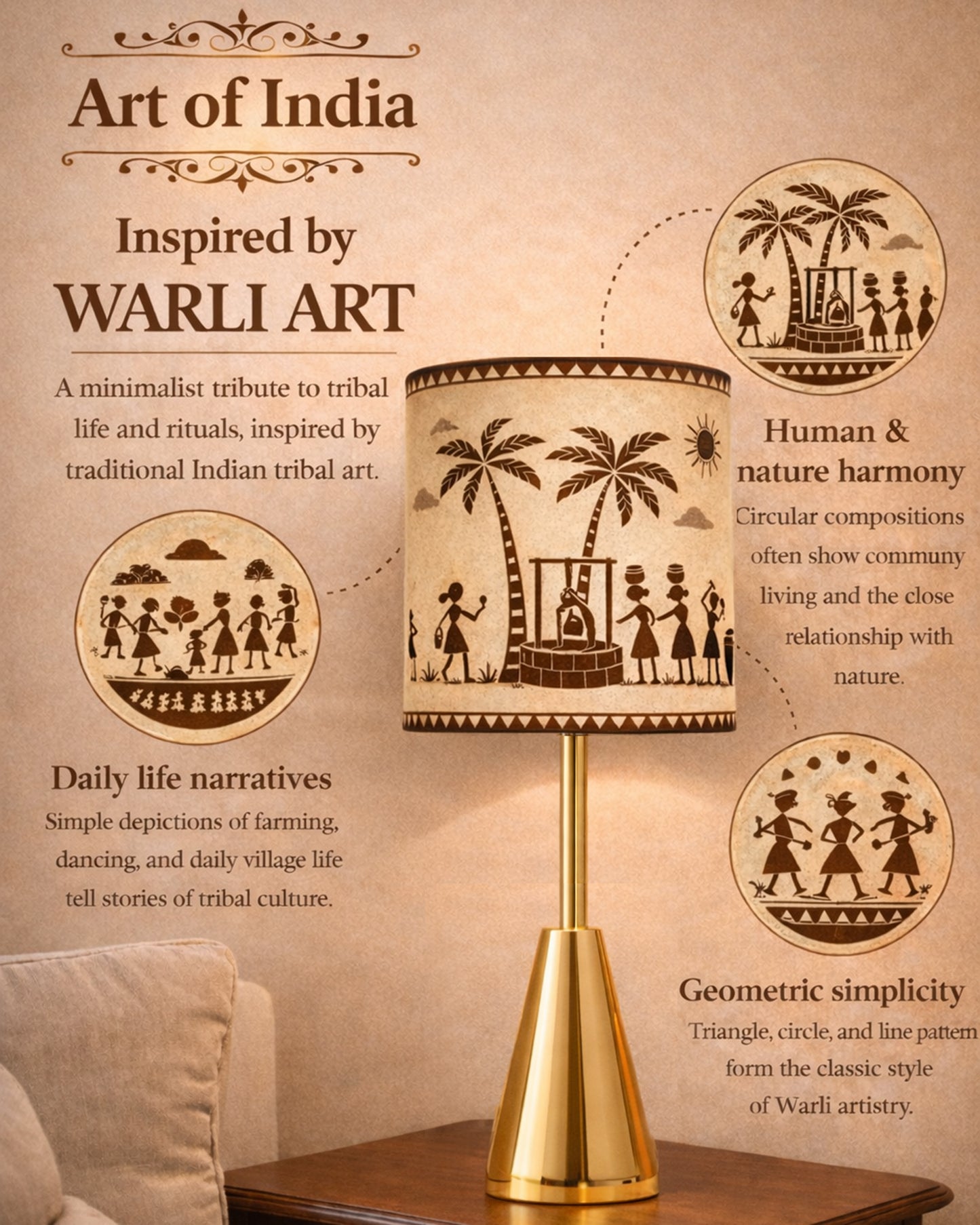 Luxe Cone Gold Table Lamp with Linen Fabric Drum Shade, Modern Decorative Bedside Lamp for Bedroom & Study Table, Living Room & Side Table, Cylinde Shade