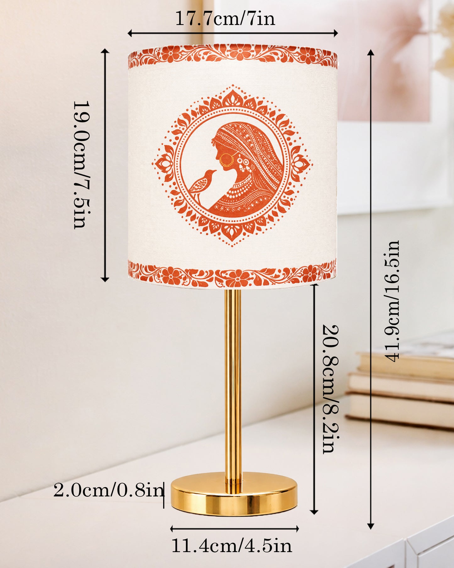 Luxe Flat Gold Table Lamp with Linen Fabric Drum Shade, Modern Decorative Bedside Lamp for Bedroom & Study Table, Living Room & Side Table, Cylinde Shade