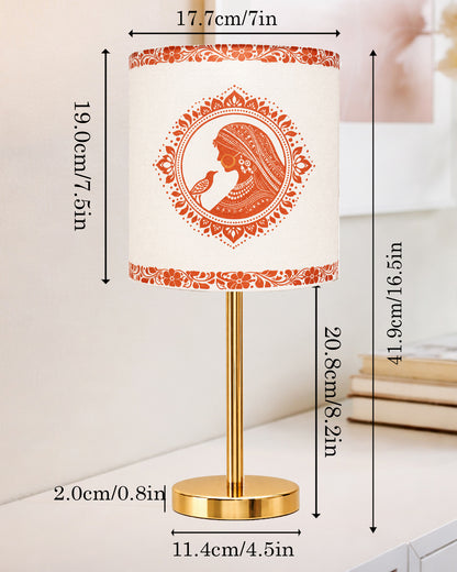 Luxe Flat Gold Table Lamp with Linen Fabric Drum Shade, Modern Decorative Bedside Lamp for Bedroom & Study Table, Living Room & Side Table, Cylinde Shade