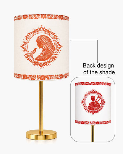 Luxe Flat Gold Table Lamp with Linen Fabric Drum Shade, Modern Decorative Bedside Lamp for Bedroom & Study Table, Living Room & Side Table, Cylinde Shade